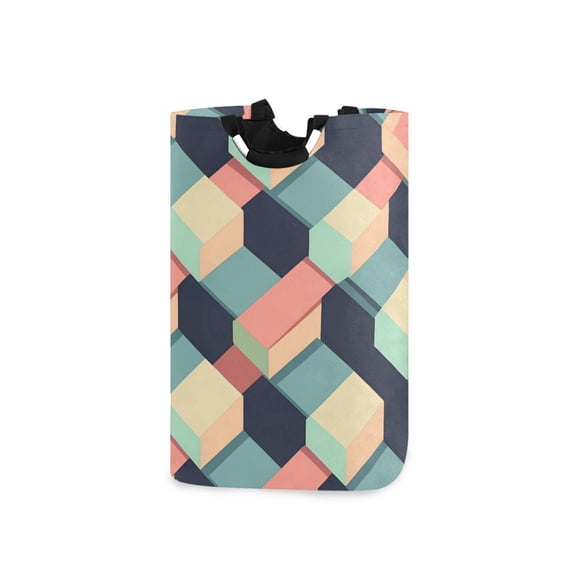 Yayeee Freestanding Laundry Hamper with Handle Collapsible Large Storage Basket for Clothes, Pink Cubes