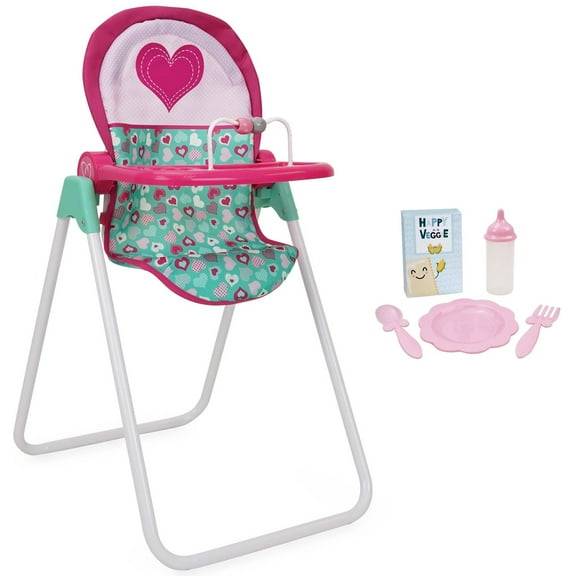 509 Crew: Mint Heart - Foodie Doll Highchair - Pink & Green, Feeding Accessory, Food Box-Plate-Fork-Spoon-Bottle, Adjustable, Pretend Play Toy, Kid 3 