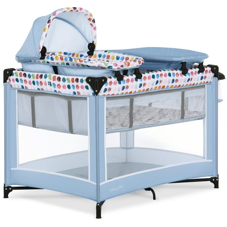 Dream On Me Lilly Deluxe Playard with Full bassinet in Spring Grey, JPMA Certified, Lightweight