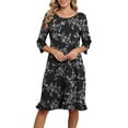 thumbnail image 2 of DreamFish Women's 3/4 Sleeve Sleepwear Nightgown Soft Lounge Dress with Ruffle Hem Casual House Dress, 2 of 5