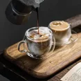 thumbnail image 4 of Taza de café de vidrio de doble pared de 150/300 ml con platillos y cuchara Tazas de espresso resistentes al calor Vasos transparentes resistentes al calor, 4 of 5