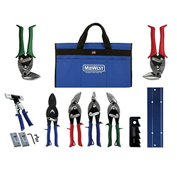 MIDWEST HVAC Tool Kit - 9 Piece Set Includes Aviation Snips with Metalworking Tools & Bag - MWT-HVACKIT03