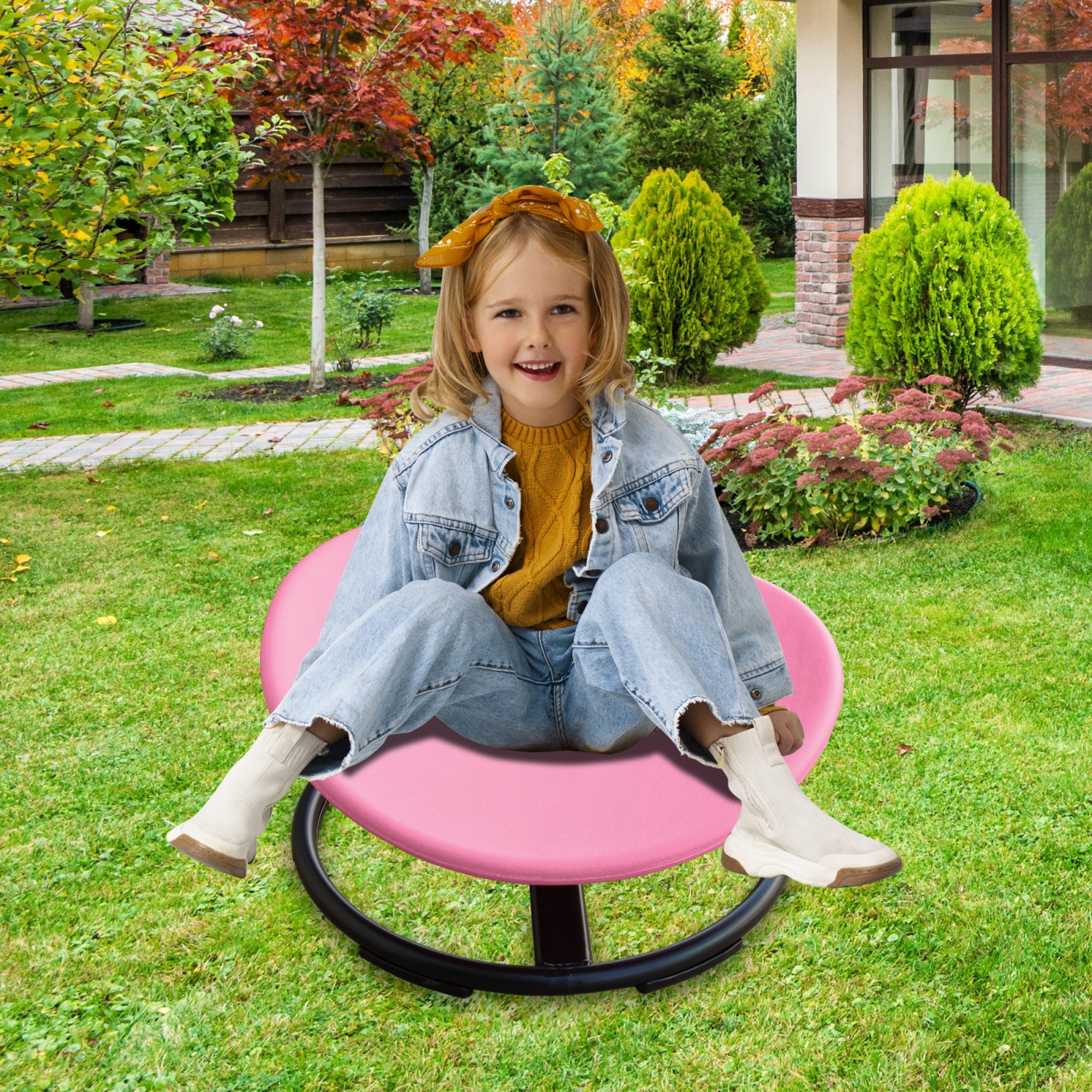 Jopath Kids Swivel Chair,360° Spinning Chair,200 lbs Capacity,Spinning Sensory Seat for Children,Autism-Friendly Toy with Non-Slip Metal Base,Spin Chair for Balance and Coordination,Pink