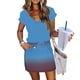 thumbnail image 2 of Vestido de Manga Corta para las Mujeres Cuello en V Dibujar Cuerda Elástica Cintura Bolsillo Suéter Poliéster, Vestido Casual de Color Sólido para Verano Primavera Diario, 2 of 9