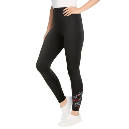 Woman Within Plus Size Stretch-Cotton Knit Pull-On Embroidered Leggings