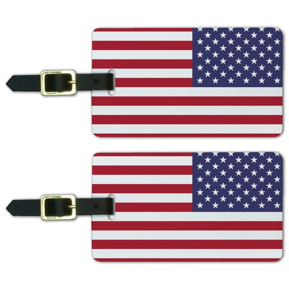 Reversed USA American Flag Military Rectangle Leather Luggage Card ID Tag 