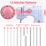 BCOOSS Sewing Machine for Beginner Multi-Functional Portable Machine with 12 Built-in Stitches,Pink