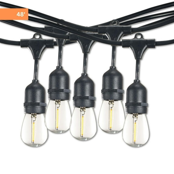 Bulbrite 812483 48 ft. String Light Kit with Clear Shatter Resistant Vintage Style S14 LED Light Bulbs