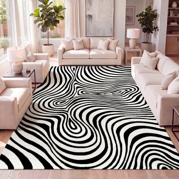 JONATHAN Y SCANDINAVIAN 5' x 8' Area Rug, Maribo Abstract Groovy Striped - Black/White, SCN103F-5