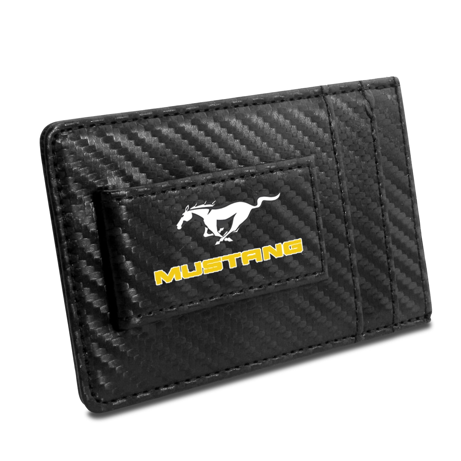 Mustang GT in Yellow Black Carbon Fiber Texture Graphic UV Metal License Plate