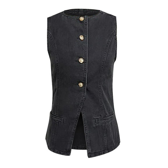 Niaviben Denim Vest jean vest top for women Denim Waistcoat Women's Tops Summer 2025 Denim Vest Jacket trendy summer tops jean vest Black L