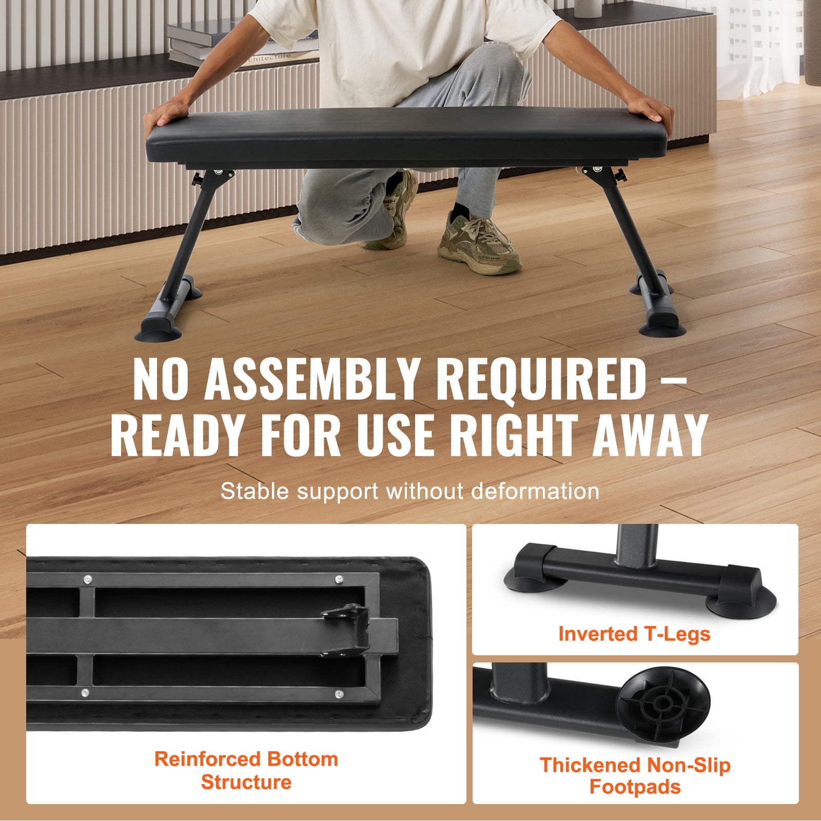 KFFKFF Sturdy Weight Bench, Collapsible Fitness Bench for Comprehensive Exercise, Versatile Gym Bench for Home Use, Supports up to 1000 LBS, Ideal for Strength Workouts and Core Training