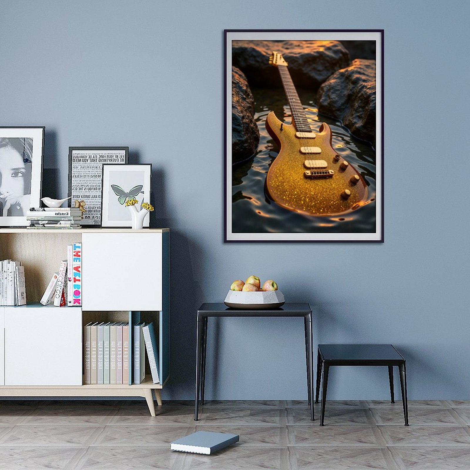 Diamond Art Kit for Adults, Guitar Sparkling Water Rocks Diamond Painting for Adults Beginners, DIY Diamond Art Painting Kits, 5D Diamond Painting Crafts for Home Decor 12x16 Frameless