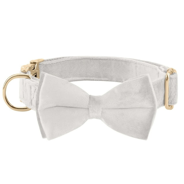 HLONK Durable Polyamide Adjustable Velvet Dog Collar - with Bowtie and Metal Buckle - Cute Solid Pattern for Small Medium and Large Dogs Ideal Gift for Puppies