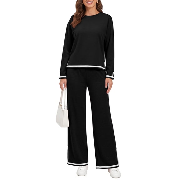 UVN Outfits Sets for Women Casual 2 Piece Lounge Sets Fall Long Sleeve Tops and Wide Leg Pants Tracksuits Pajamas Sets with Pockets