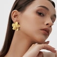 thumbnail image 6 of SeekLGT Womens Gold Studs Flower Earrings, Golden Petals Big Stud Earring Stainless Steel Hypoallergenic Jewelry Gift for Everyday Wear Wedding, 1 Pair, 6 of 9