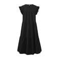 thumbnail image 4 of Vestido Camisero Fruncido Vestido informal de línea A para mujer, dobladillo grande, elegante, color sólido, ropa de playa de verano Kuymtek Negro L para Mujer, 4 of 8