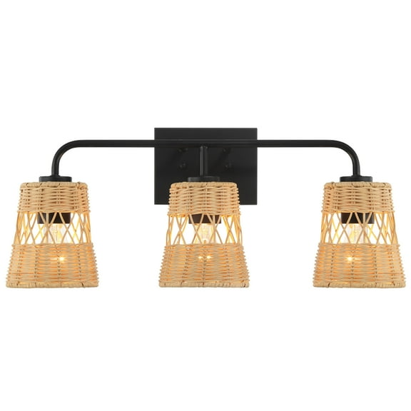 Venti Three-Light Rattan Wall Sconce with Black Metal Finish