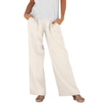 thumbnail image 3 of Women's Tencel Loose Wide Leg Pants, Mid Elastic Waist, Tummy Control, Straight Leg Trousers for Casual, Walking, Travel, Office, Lounge, Soft Summer | TruBelle,Beige L, 3 of 8