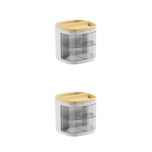 Kearding Práctico organizador de papelería de escritorio ABS con múltiples capas y cajones, almacenamiento de papelería, amarillo limón Limon amarillo 2piezas