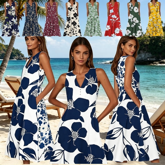 YOIAVAIOY M Womens Flowy Beach Long Dress, Boho Floral Maxi Dresses, Summer Casual Sundresses with Pockets, 2026 Trendy Outfits Army Green
