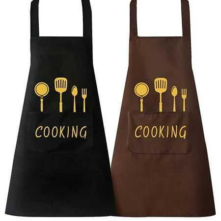 

Chef Apron 2 Pack Kitchen Apron with Pockets Waterproof Bib Aprons for Kitchen Cooking Baking Gardening Restaurant BBQ