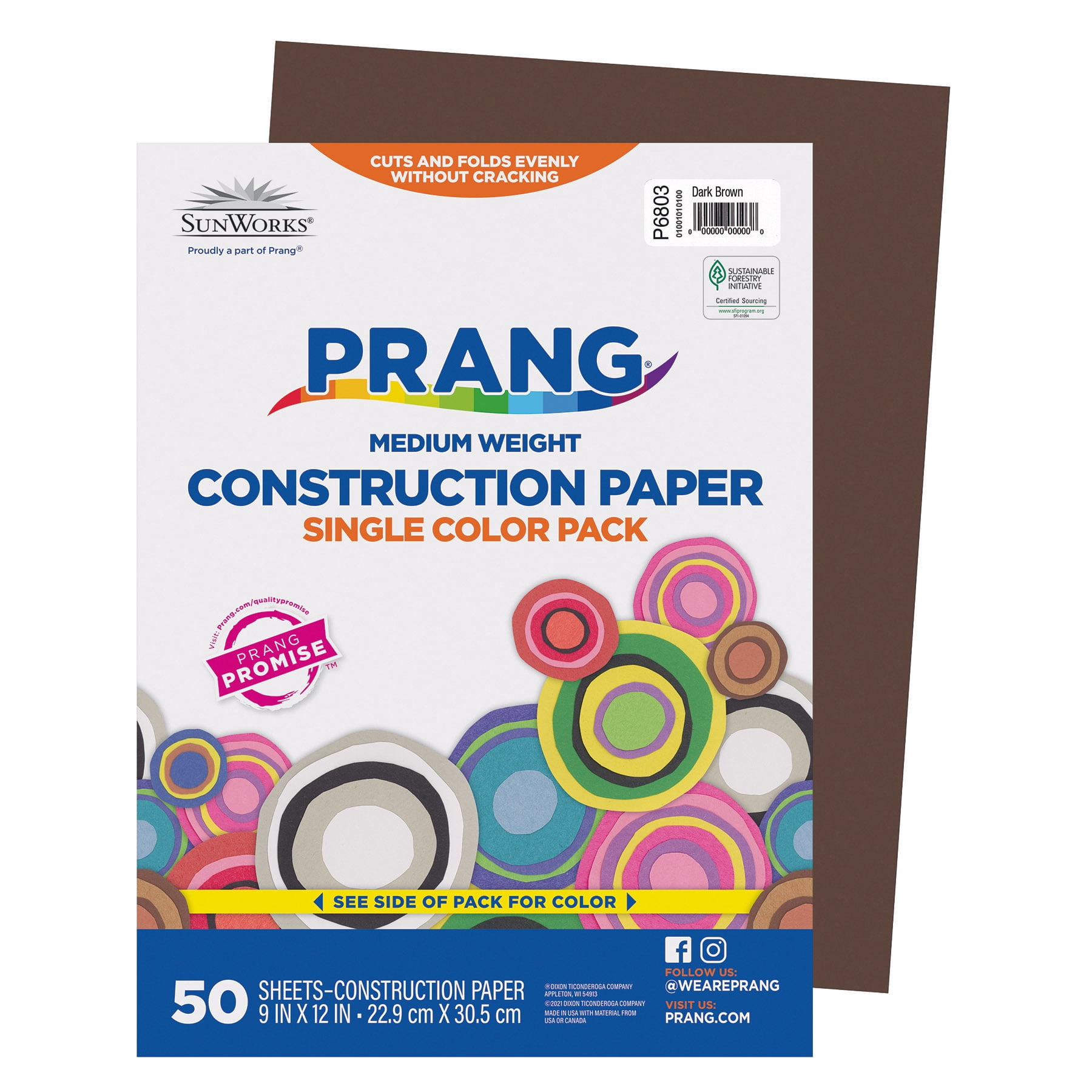 Prang Construction Paper, Medium Weight, Dark Brown, 9" x 12", 50 Sheets Per Pack, 10 Packs