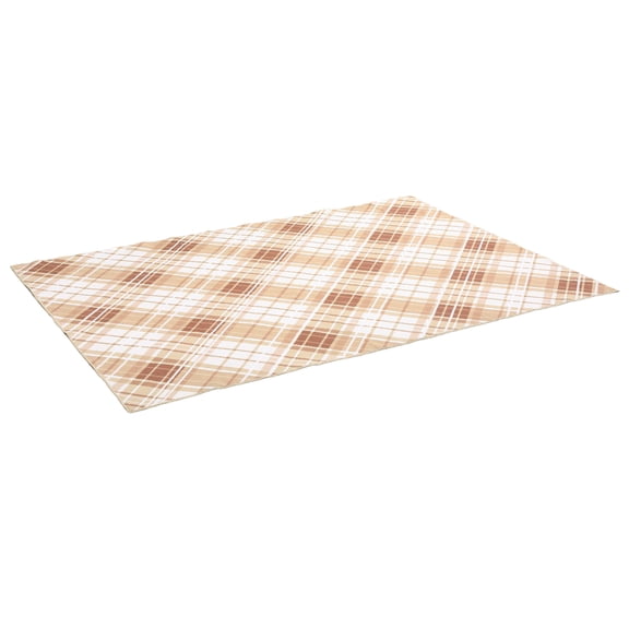 Modern Plaid Washable Rug – Non-Slip Thin Foldable Printed Mat Soft Low Pile Floor Covering Neutral Geometric Carpet for Living Room Bedroom