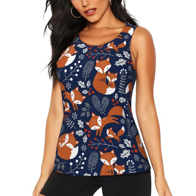 Balery Cute Foxes Camiseta sin mangas estampada ligera para mujer, tops de entrenamiento sin mangas, camisetas de yoga transpirables de secado rápido.-X-Large