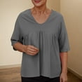 thumbnail image 2 of Olyvenn 3/4 Length Sleeve T-Shirt for Women Plus Size Fashion Ruffle Sleeve Pleated Top V Neck Solid T-Shirt Casual Loose Blouse Tops Gray M, 2 of 7