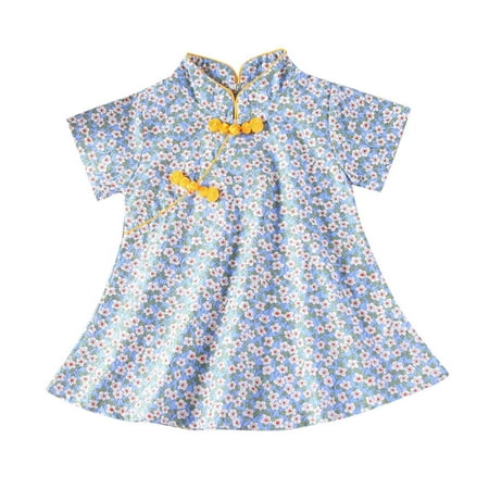

LBECLEY Pocket Swing Dress Kids Toddler Baby Girls Cartoon Print Patchwork Cheongsam Princess Dress Outfits Girls Long Sleeve Dress Patterns for Sewing Blue 80