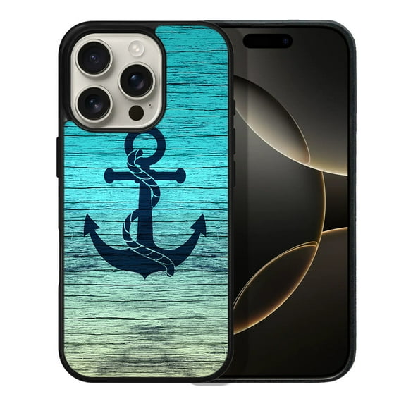 WIRESTER Shockproof Soft Rubber Cover Case for Apple iPhone 16 Pro 6.3" 2024, Blue Anchor Wood