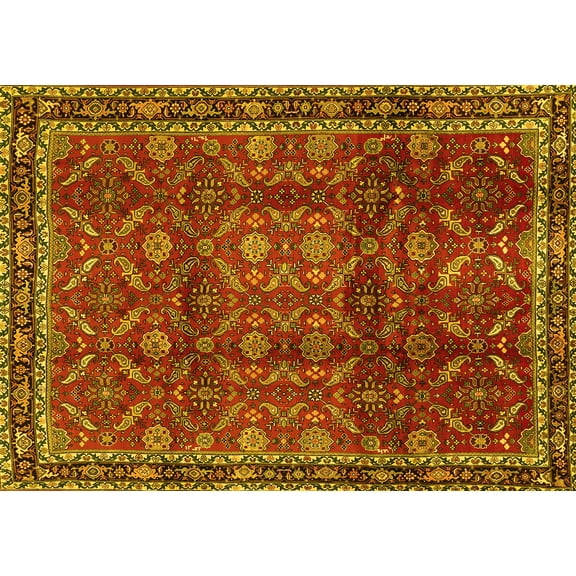 Ahgly Company Machine Washable Indoor Rectangle Persian Yellow Traditional Area Rugs, 5' x 7'