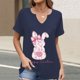thumbnail image 2 of Corto para las Mujeres Casual Verano 2025 Pascua Impresión V-Cuello Camiseta, Ligero 95% Poliéster 5% Spandex Top para Toda la Temporada Hogar Y Diario, 2 of 7