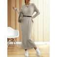 thumbnail image 4 of Womens Sweater Maxi Dress Long Sleeve Knit Ribbed Crew Neck Slim Fit Casaul Fall Long Dresses Khaki S, 4 of 7