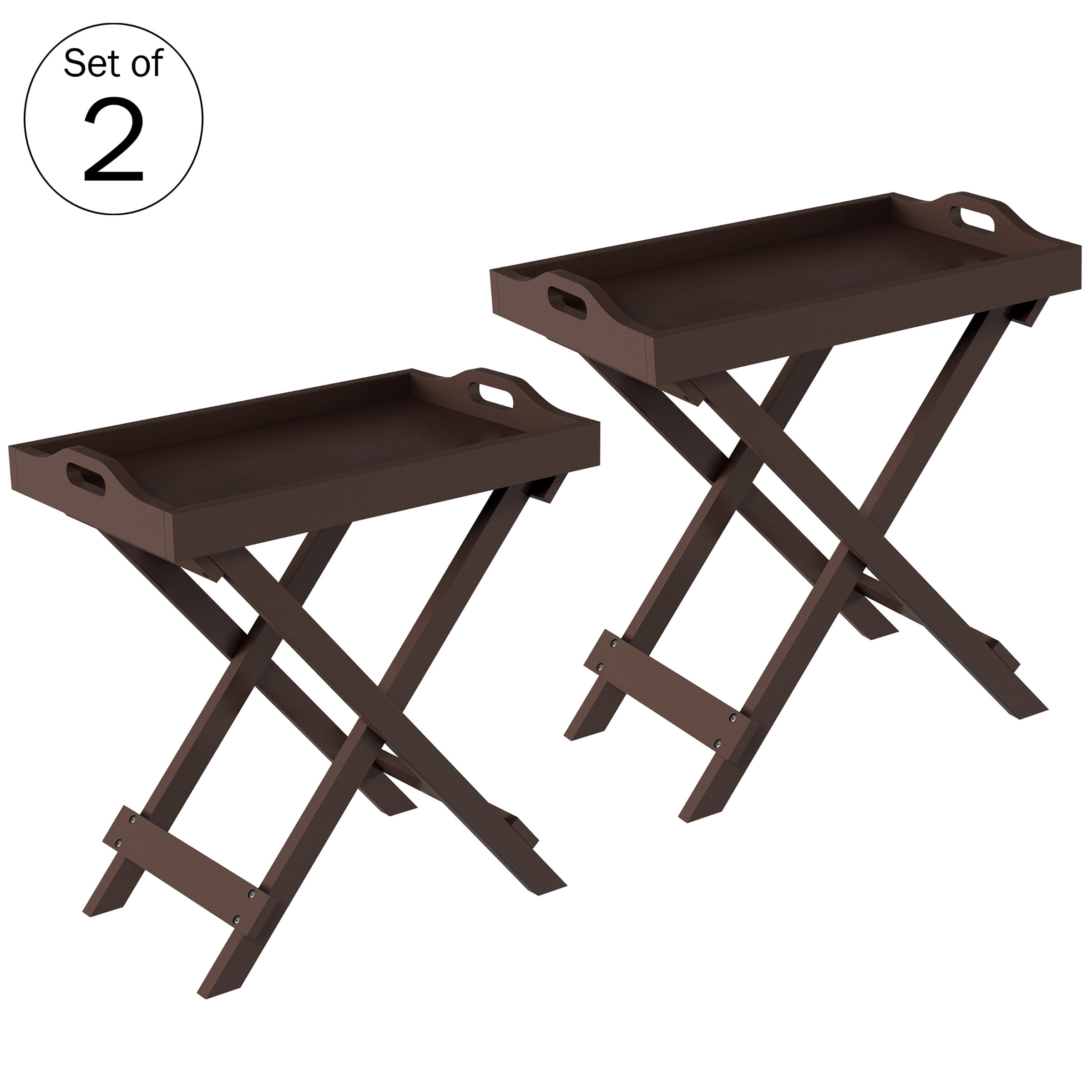 Lavish Home 23-inch End Tables Set of 2 – Folding Tray Table with Removable Top (Brown)