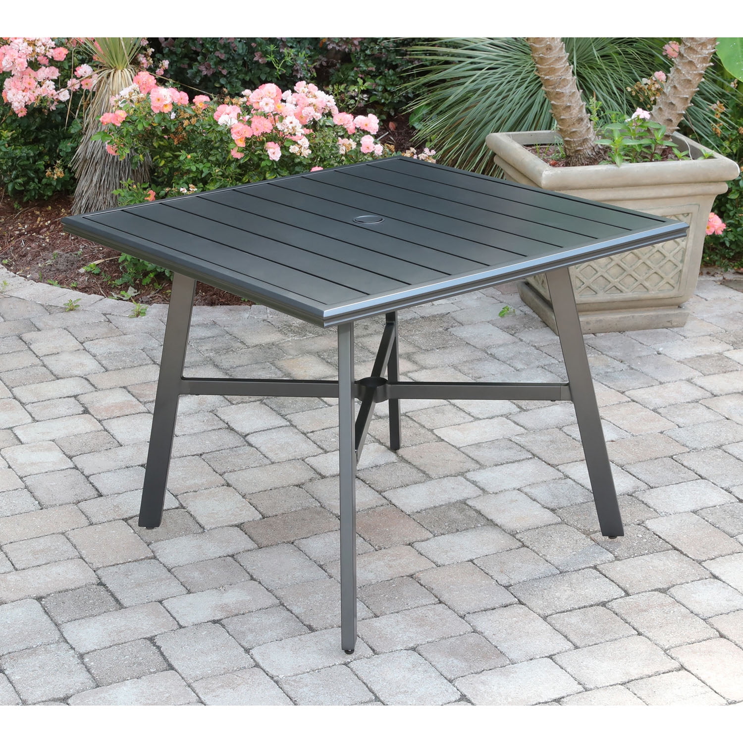 Hanover Cortino 5-Piece Commercial-Grade Patio Dining Set with 4 Aluminum Slat-Back Dining Chairs and a 38" Slat-Top Table