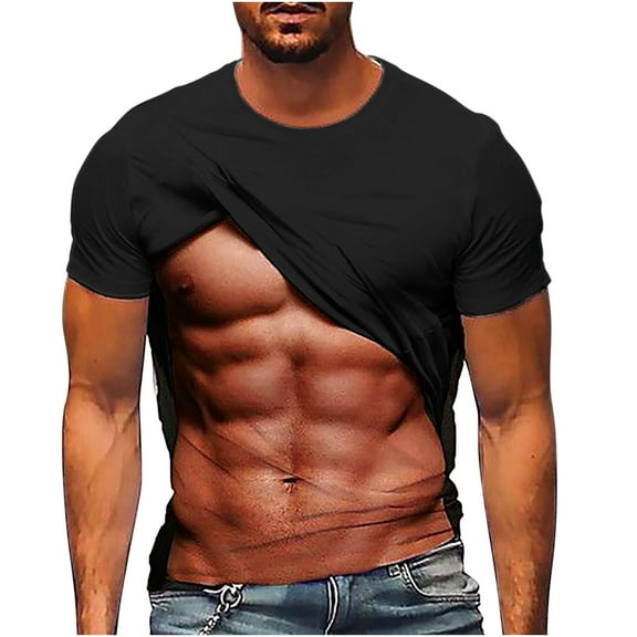 Men's 3D Fake Abs Printed T-Shirts Funny Graphic T-Shirts Casual Short Sleeve Crew Neck Summer Tops Slim Fit Muscle T-Shirts