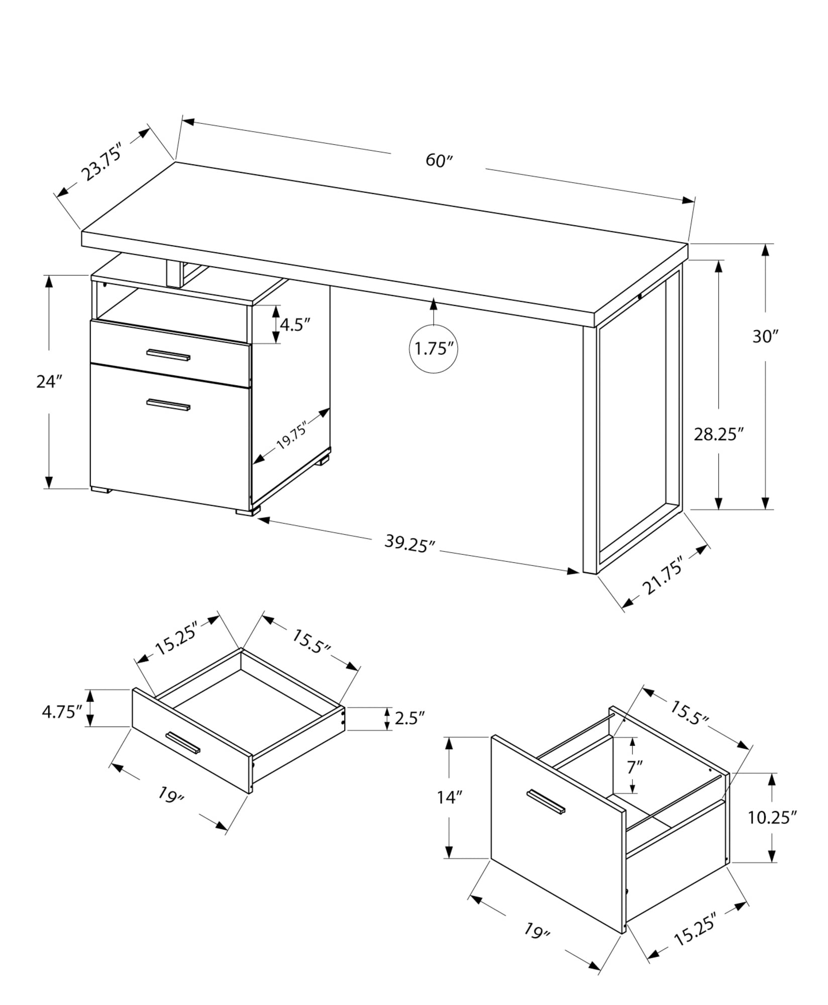Monarch Computer Desk 60"L / Cappuccino / Silver Metal