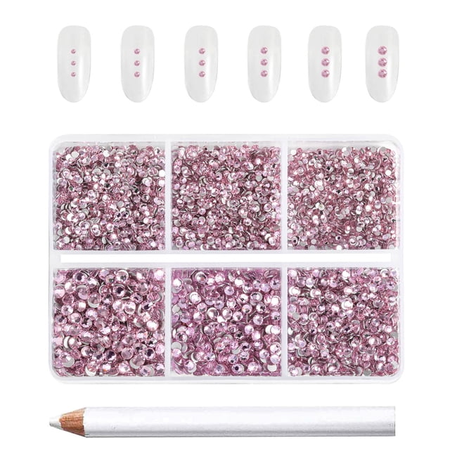 Gemas de uñas rosas Rhinestones BEADSLAND, cristal redondo, 7200 unidades