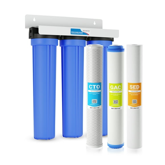 Max Water 3 Stage Whole House 20 x 2.5 Inch, Water Filtration System Sediment + GAC + CTO