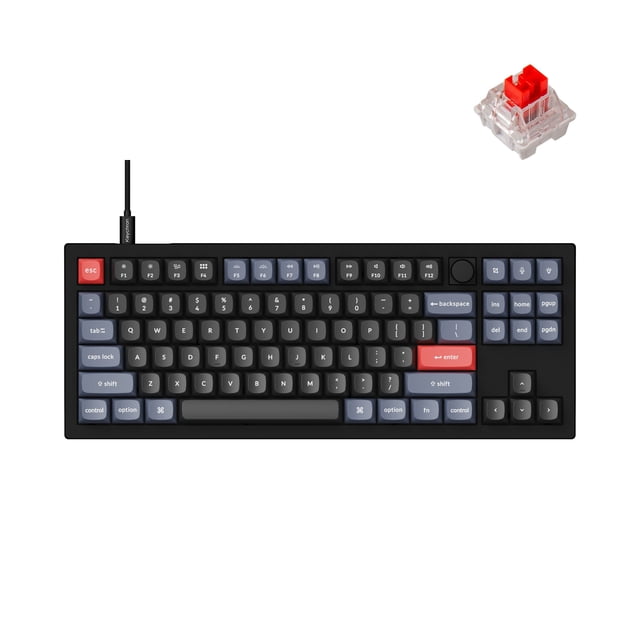 Keychron V3 Wired Custom Mechanical Keyboard Knob Version TKL QMK/VIA Programmable Macro with Hot-swappable Keychron K Pro Red Switch Compatible with Mac Windows Linux Carbon Black (Non-Transparent)