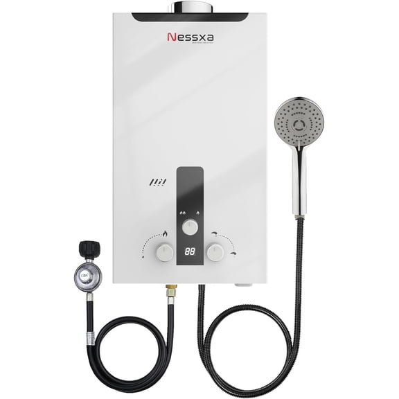 Tankless Propane Water Heater with Digital Display, 4.76 GPM 18L Portable Instant Hot Gas Water Heater, 115425 BTU Overheating Protection for Indoor & Camping