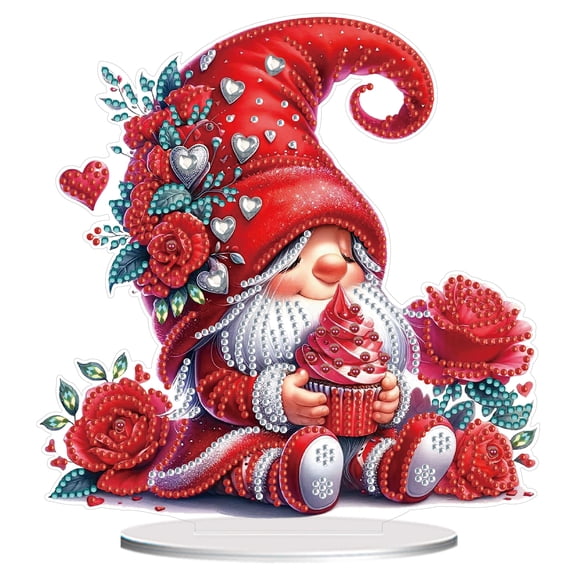 Flopesn Romantic Gnome Elf DIY Diamond Art Painting Decorative Tabletop Ornament, Valentine's Day Elf Creative Design PET Material Home Decor (Single-Sided Diamond)-Valentine Goblin1