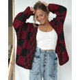thumbnail image 7 of FUNING Casual Cardigan Sweater for Women Fall 2025 Long Sleeve Open Front Chunky Knit Sweaters Checkered Outwear Coat, 7 of 7