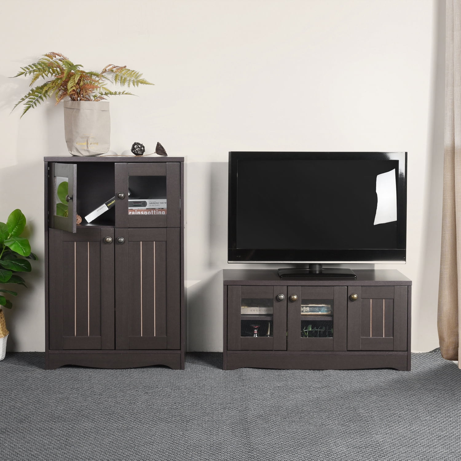 Kepooman Floor Storage Cabinet, Free Standing Kitchen Cupboard, Wooden Storage Cabinet with 2 Doors, Office Furniture, Brown Kepooman Floor Storage Cabinet, Free Standing Kitchen Cupboard, Wooden Storage Cabinet with 2 Doors, Office Furniture, Brown