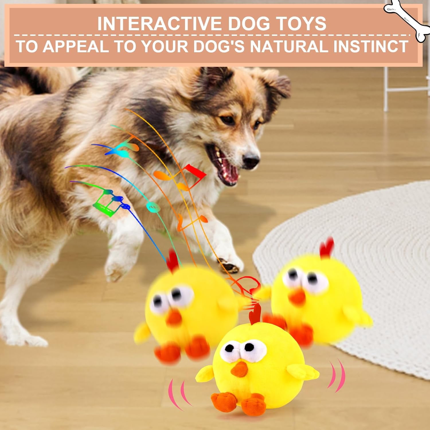 ZOSE Interactive Dog Toys, Crazy Jumping Chicken Dog Toy with Recording and Music Modes, Rechargeable Moving Squeaky Dog Toys for Small/Medium/Large Dogs to Keep Them Busy