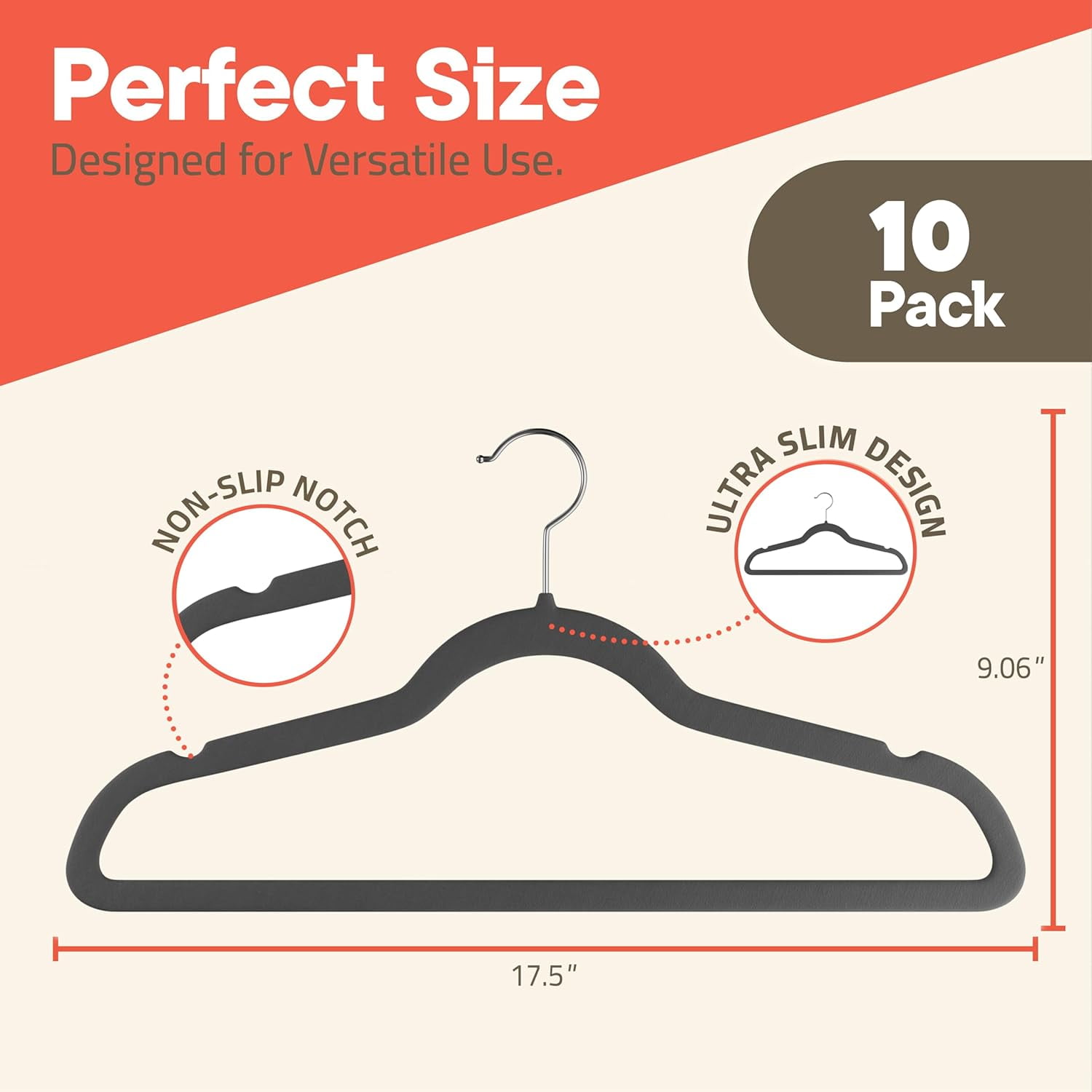 Gray Velvet Hangers 10 Pack – Heavy-Duty 11 lbs Capacity, 360° Swivel Hook, Non-Slip & Space-Saving Design – Smooth Velvet Finish for Crease-Free Clothes & Effortless Closet Organization