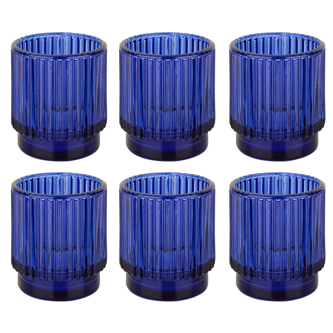 Koyal Wholesale Navy Blue Ribbed Glass Votive Candle Holders - Aesthetic Decor & Candle Holders ...