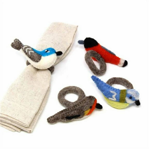 Hand-felted Bird Napkin Rings, Set of Four Colors Global Groove (T)